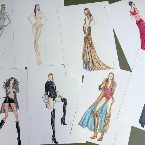 Figurini Di Una Studentessa Di Fashion Design All'istituto Di Moda Burgo Di Bologna